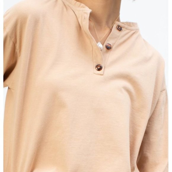 DONNI. Tops - DONNI Henley Tee - Latte - S - NWT